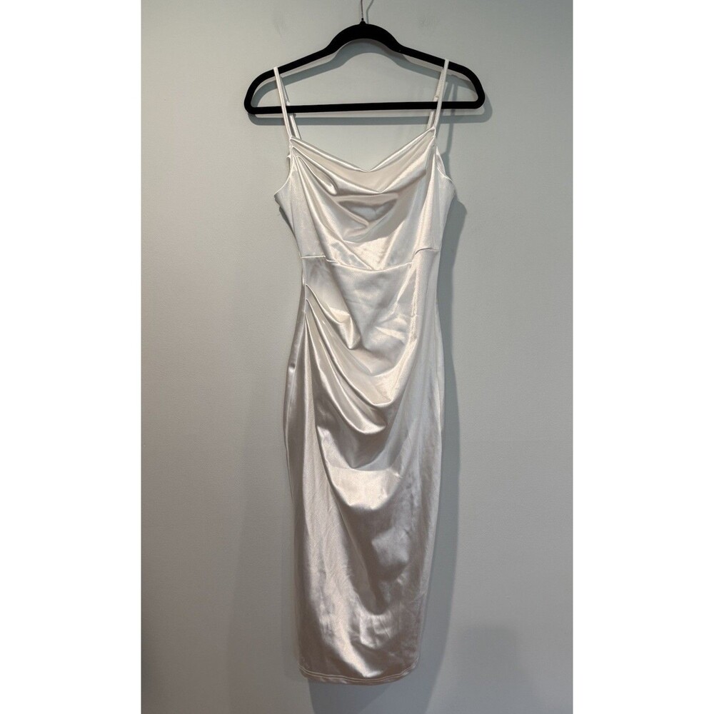 Satin Midi/Maxi Dress Women 8/10 Adjustable Strap Bridal Minimalist Bachelorette